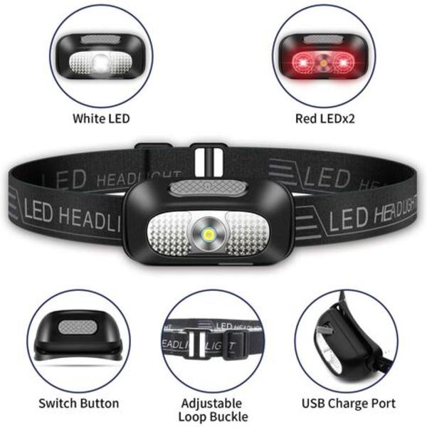 LED-strålkastare, 2 delar Lätt USB uppladdningsbar huvudlampa
