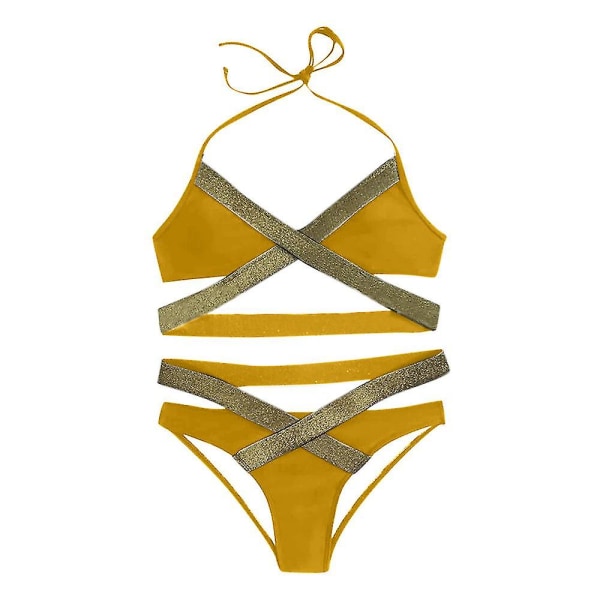 Naisten push-up-rintaliivit + lyhyt bikinisetti , uimapuku, uimapuku Yellow XL