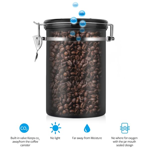 Stor Sort Rustfrit Stål Lufttæt Kaffebeholder 1.8L