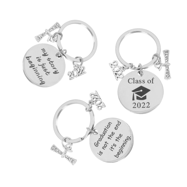 3 stk Graduation Keychain Pendant 2022 Graduation Key Ring Gift Keychain Silver