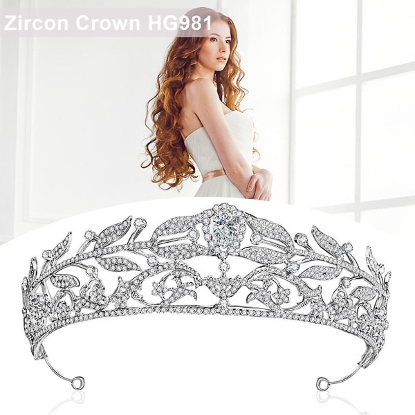 Brude Zircon Crown Alloy Rhinestone Tiara Bryllupstilbehør Blad Tiara