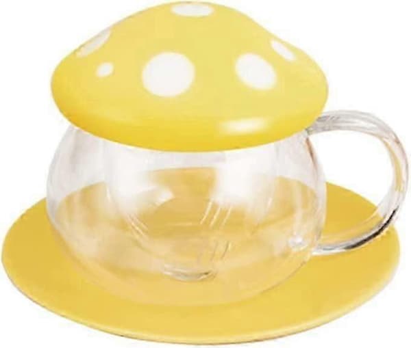 Soppkopp glass tekopp med filterlokk og underfat Yellow