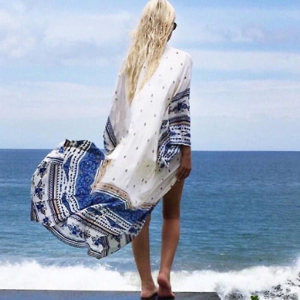 Kvinnor Boho Cover Up Bikini Badkläder Beach Maxi Lång Klänning