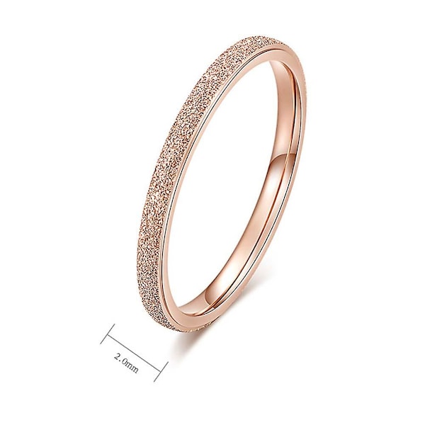 Glitter Matte Slim Band Titan Stål Finger Ring Bröllopssmycken Gift Rose Gold US 6 2mm