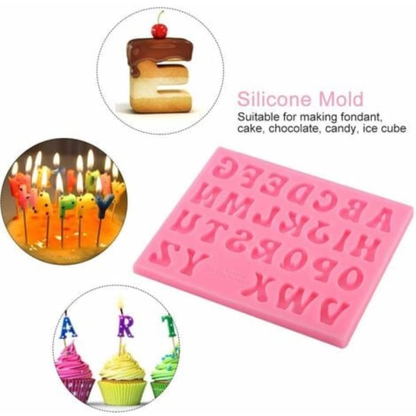 Bokstavformede silikonformer for å lage godteri, kaker, fondant, sjokolade (rosa)