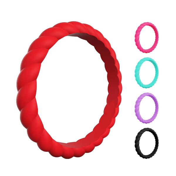 2st Flätat Twist Mönster Silikon Dam Ring Bröllopsband Party Accessoar Present Rose Red US 6