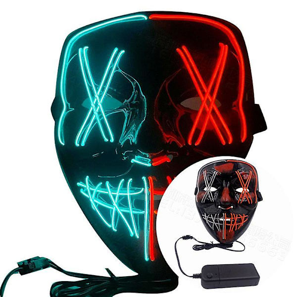 Rydd filmen Halloween LED lysende maske karnevalsfest Sky blue pink