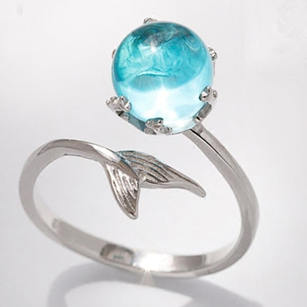 Justerbar Havfruehale Blå Rhinestone Bubble Finger Åpning Dame Ring Gave