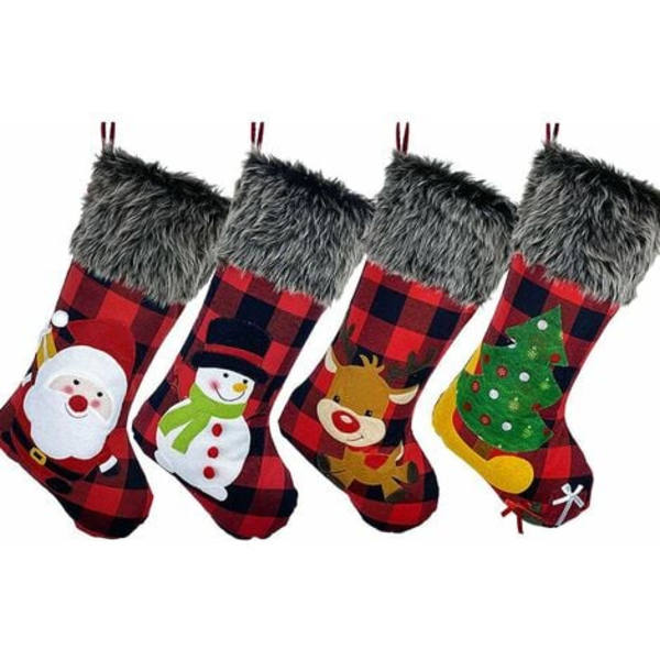 Pak julestrømper - store 18" julestrømper juletræspynt med julemand, snemand, rensdyr - Gift St