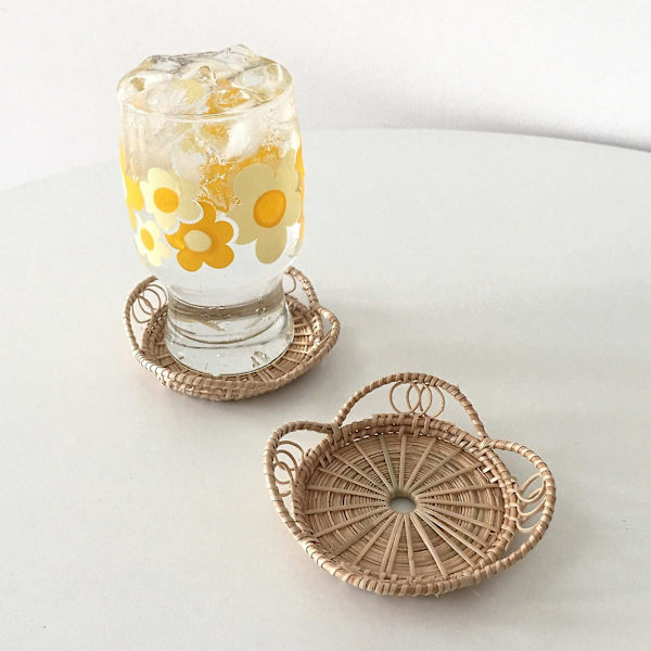 2kpl kupinaluset Rustic Vintage rottinki Boho Style Pöytäjuomakuppimatot keittiöön