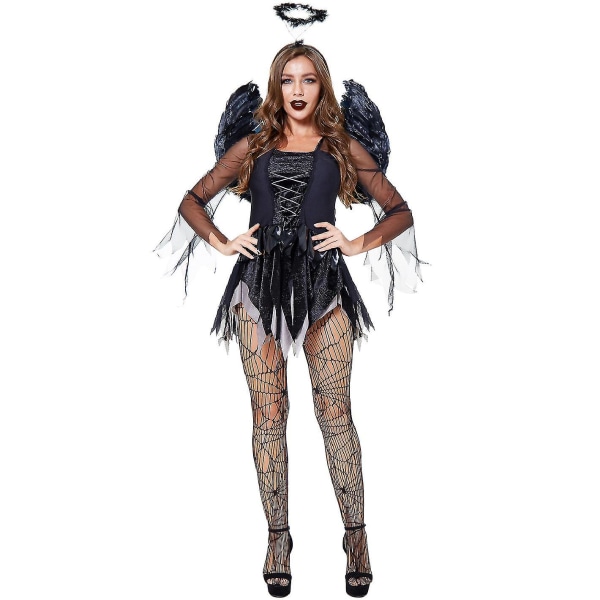 M-3xl Halloween Sexy Black Angel -asu Phantom Bride L black double layer