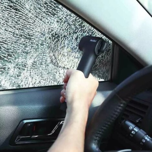 Multifunktionel Car Hammer Breaking Nødbelysning Vindue Hammer Power Bank, Sort