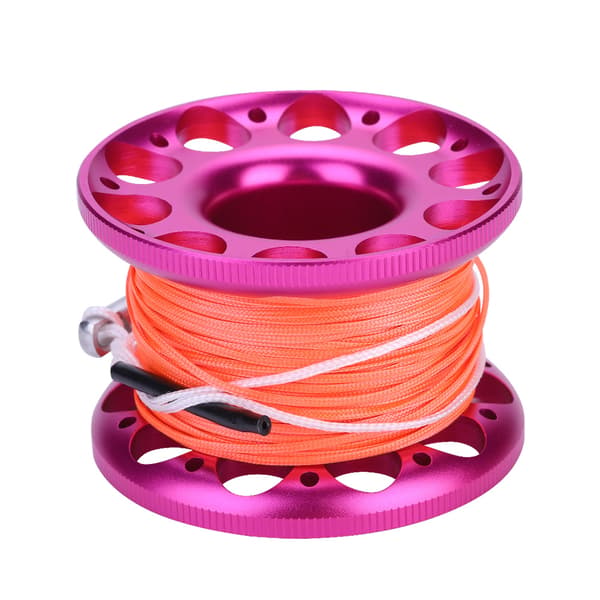30M Mini Dykning Aluminium Rulle Spole Line med Rustfrit Stål Snap Bolt Krog Sort