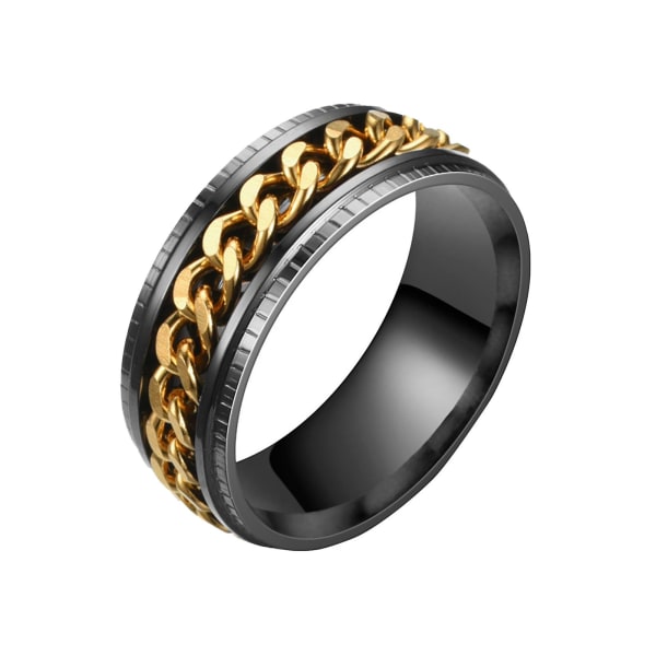 Mænd Ring Simple høj poleret mode smykker Roterende kæde indlagt finger ring til fest Golden US 6