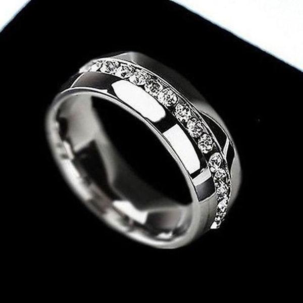 Män Kvinnor Par Lover Rhinestone Titanium Stål Förlovningsring Bröllopssmycken Silver US 10