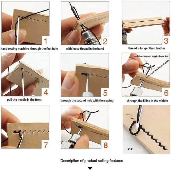 Gör-det-själv handläderverktyg Läder Fabrikshäftningssömnadsstans Automatisk hålslagsläderhantverksverktyg Superskärande vaxlinje Handkonstnålssymaskin