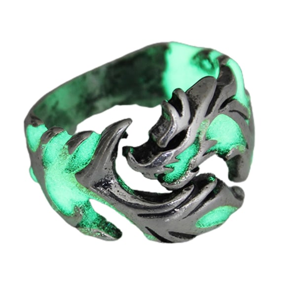 Luminous Ring Silmiä hivelevä ruosteenkestävä metalliseos, hehkuva miesten lohikäärmeen muotoinen sormus opiskelijoille 21 B