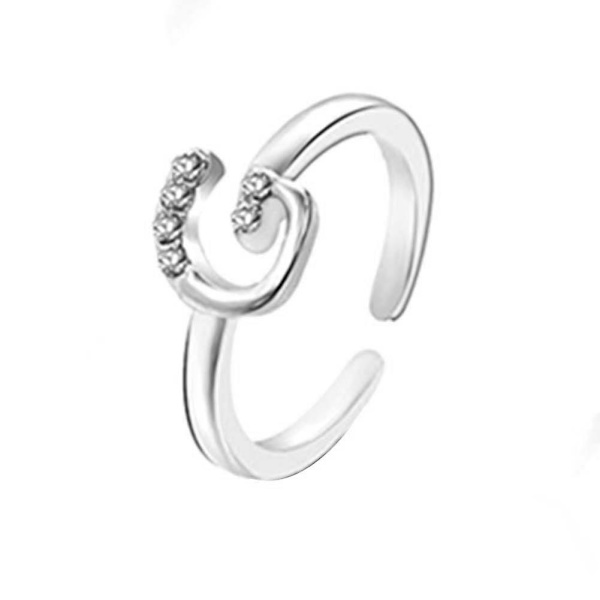 Mode Simple 26 Letter Rhinestone indlagt åbning Finger Ring Lady smykker gave Silver J