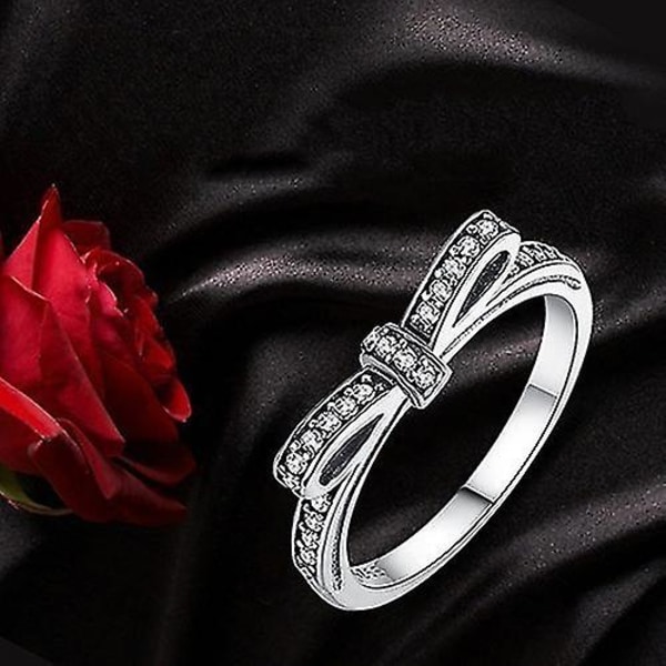 Kvinner Retro Rhinestone Innlagt Legering Bowknot Engasjement Finger Ring Smykker Gave 6