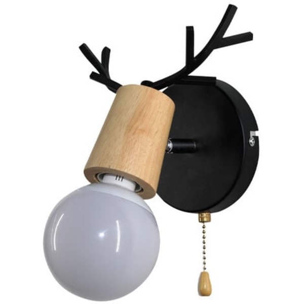 Nordisk Modern Design Hjorthorn Form Trävägglampa med dragkedjebrytare Läsrum Sovrumsvägglampa E27,
