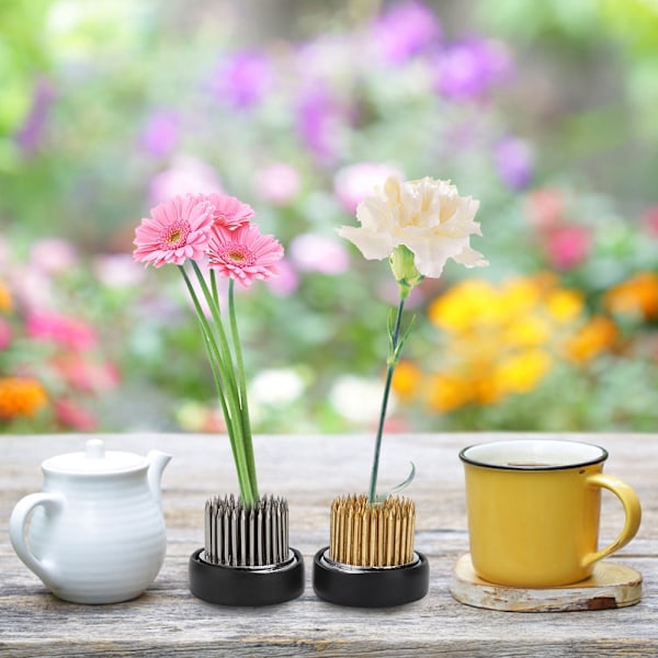 2-pack Rund Kenzan med Koppar- och Rostfria Stålnålar för Blomsterarrangemangstillbehör