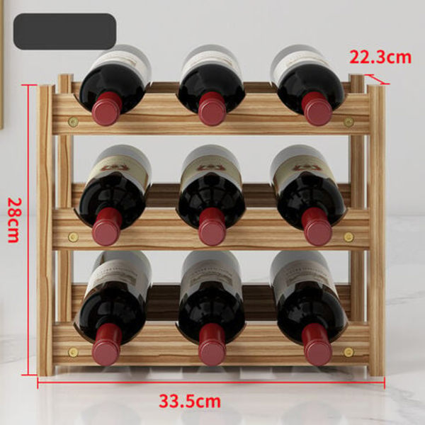 Vinstativ horisontalt flaskestativ, 3 lag for 9 flasker Vinflaskestativ av tre Dimensjoner 33,5x22,3x28 cm Flaskestativ P