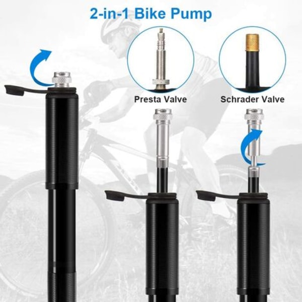 Pyörän pumppu, minikorkeapainepumppu 160 PSI/11 bar venttiili sopii Presta/Schrader kevyt alumiiniseoskäsipumppu tielle