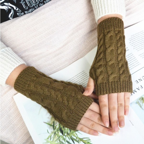 Käsivarsien lämmittimet neulotut, sormettomat ja lyhyet - [20 cm] - Käsineet Khaki
