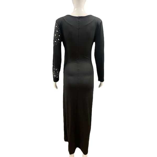 Maternity långärmad V-ringad strass maxi-klänning (svart-XL)