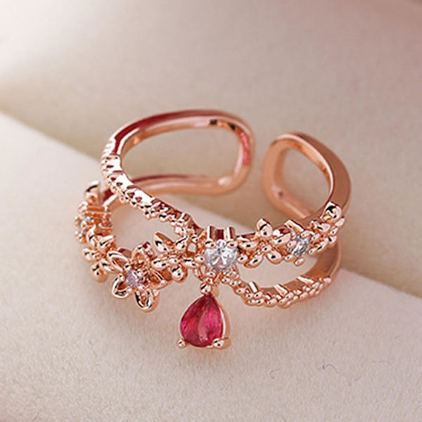 Åpning Justerbar Bright Luster Girls Ring Luksus Cubic Zirconia Flower Ring Smykker Tilbehør C