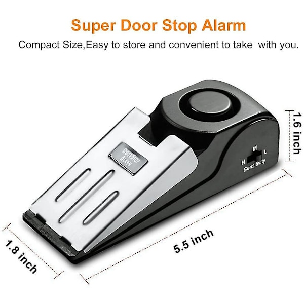 2 Pack Door Stop -hälytin 120 db:n hälytyksen oven pysäyttimellä kotiin ja matkustamiseen (musta)