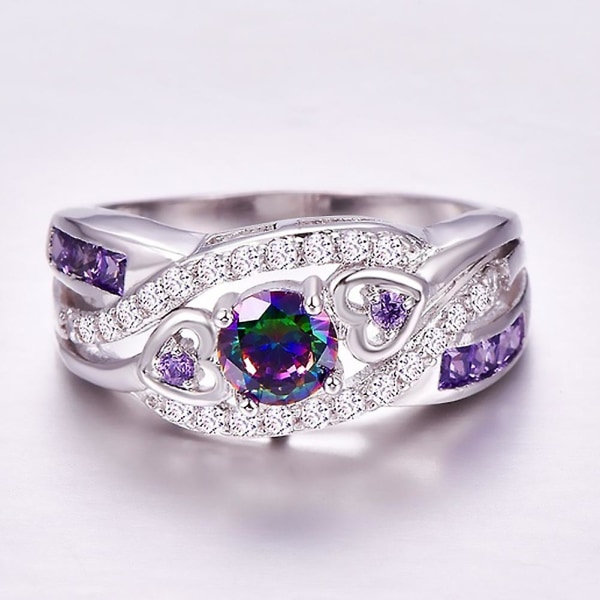 Forlovelse Bryllup Dobbel Hjerte Cubic Zirconia Innlagt Bridal Finger Ring smykker US 10