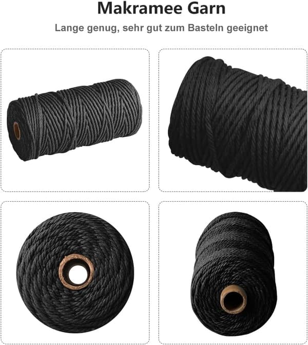 Makramé-rep - 3 mm x 100 m - Naturligt bomullsgarn för väggbonader