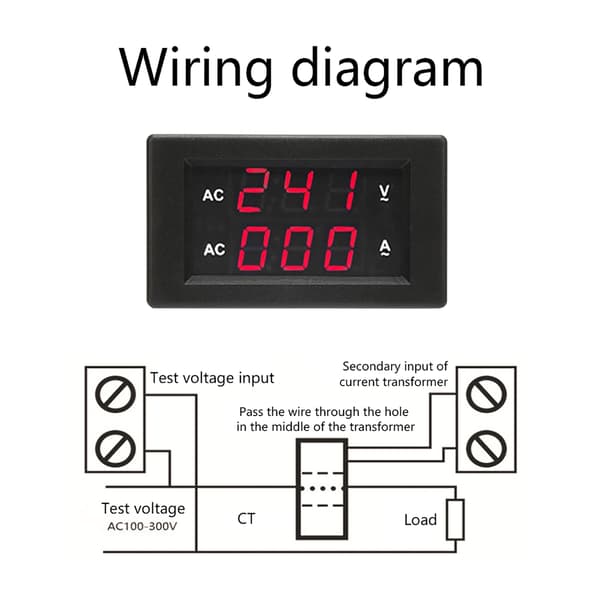 Digital AC Voltmeter 100-300V og Ampere Meter 0-100A med LED-display (rød)