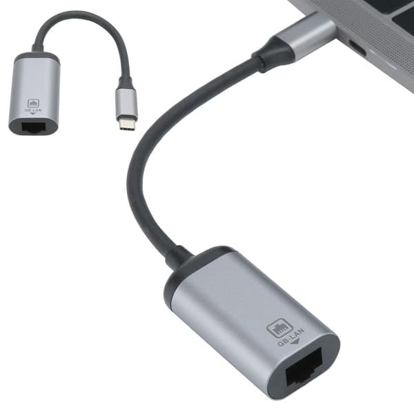 USB C - Gigabit Ethernet -sovitin lyhyellä kaapelilla Windows Android Mac OS:lle