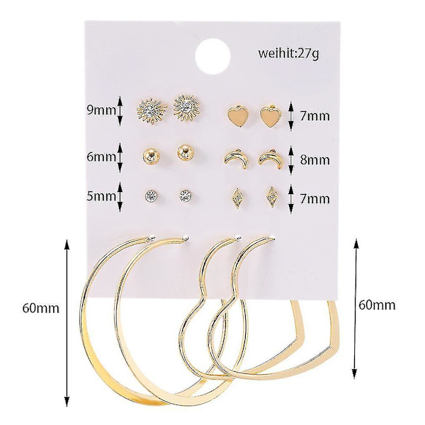 8 par örhängen Set Heart Big Circle Pearl Ear Studs för fest