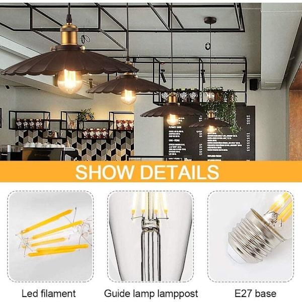 4W Clear-2700K Varmvit ST64 glödlampa Brun Retro Tungsten Light Cafe Bar Glödlampa, för vardagsrum, säng