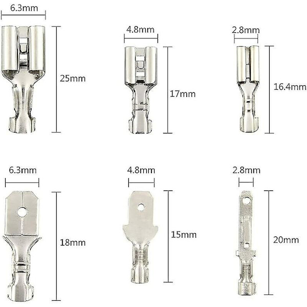 270 Stk Elektrisk Lug, t-stik Ledningsstik, Han-hun Spade Crimp Wire Connectors Terminalblok med isoleringsmuffe 2,8 mm 4,8 mm 6,3 mm