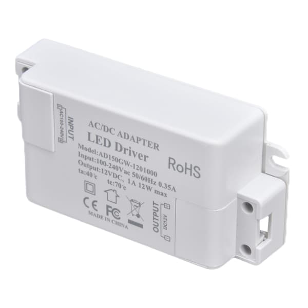 LED Drivtransformator AC100 240V 0.35A DC12V 1A 12W för G4 MR11 MR16