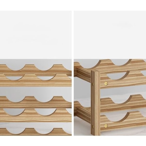 Vinreol vandret flaskestativ, 3 etager til 6 træflasker Vinflaskestativ Dimensioner 24x22,3x28 cm Flaskestativ Pin