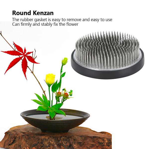Praktisk Rund Kenzan Blomsterarrangemangshållare med Rostfria Nålspetsar för Japansk Blomsterdesign