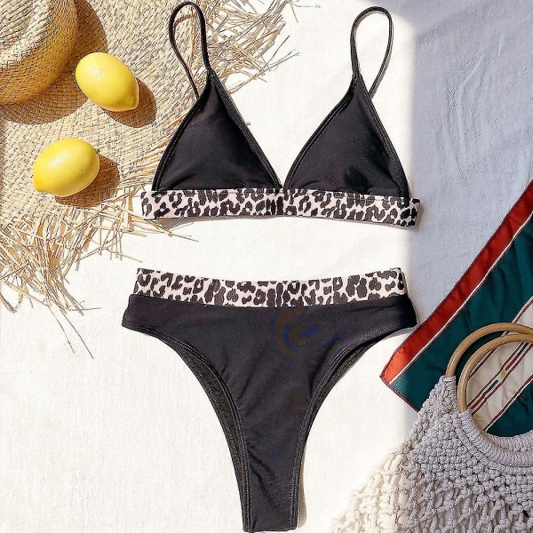Leopard vadderad Push-up Bikini Set Baddräkt för kvinnor S