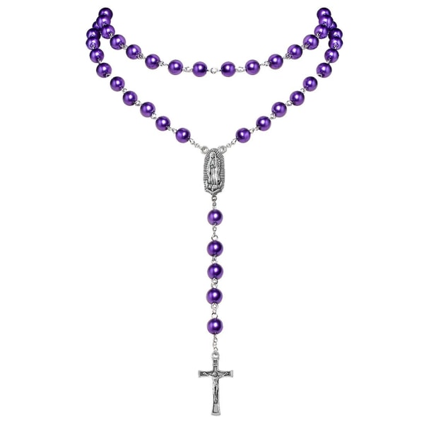 Halsband Cross Pearl Modesmycken B1763 purple