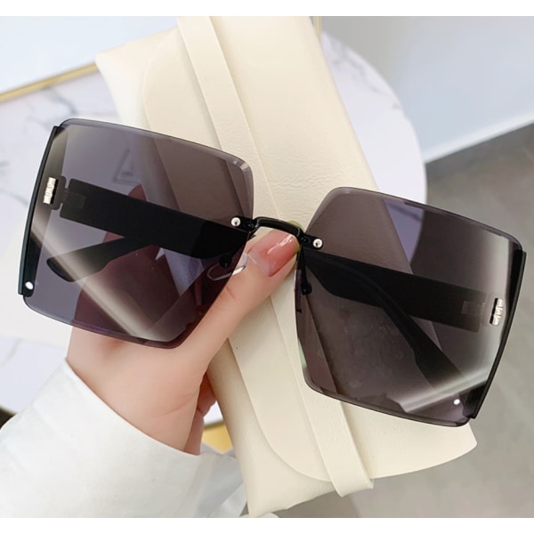 State-of-the-art innrammeløse solbriller med UV-beskyttelse solskjerm for damer solbriller tidevann (svart innfatning svart grå film),