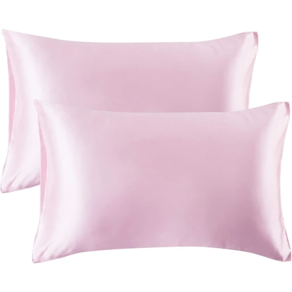Satinpudebetræk til hår og hud, 2-pak - pudebetræk i standardstørrelse - satinpudebetræk med kuvertlukning 20 x 29 Pink