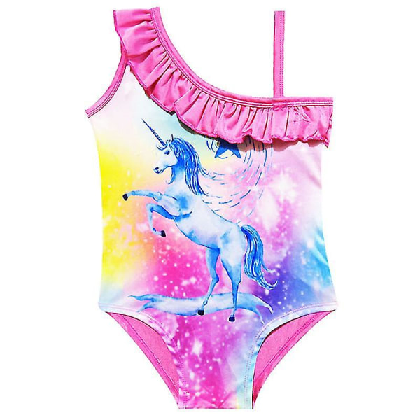 Kid Girl Yksiosaiset uimahousut Unicorn Bikini Beachwear Rose Red 9-10 Years