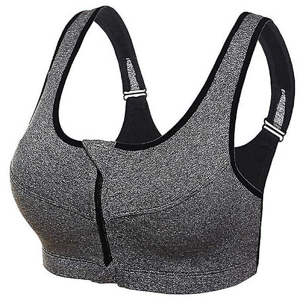 Kvinder Front Zip Workout Sports Yoga Racerback Non Wired BH Grey S