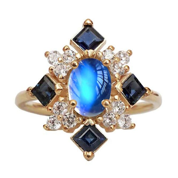 Faux Moonstone Square Rhinestone Naisten Sormus Party Kihlaskoru Lahja US 9