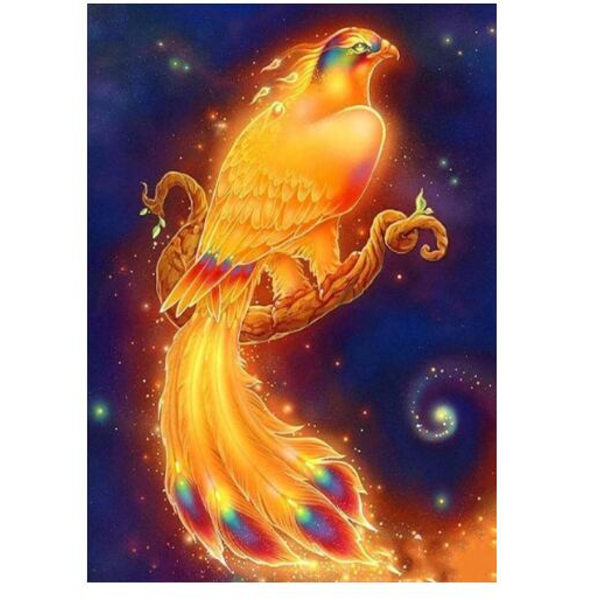 Golden Bird Papukaija diamond painting (pyöreä timantti 30×40cm)