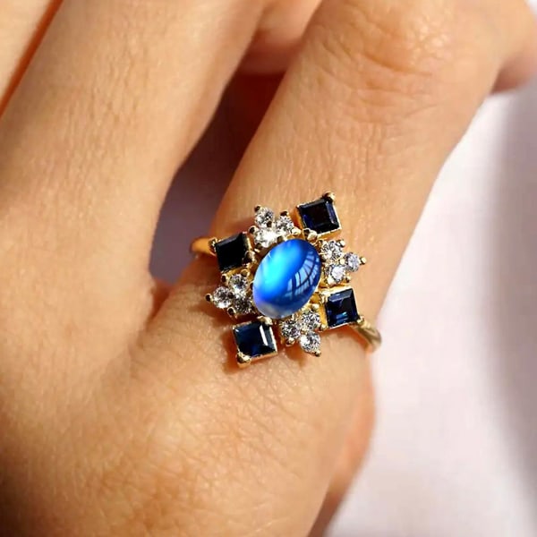 Faux Moonstone Square Rhinestone Kvinder Finger Ring Party Engagement Smykker Gave US 8